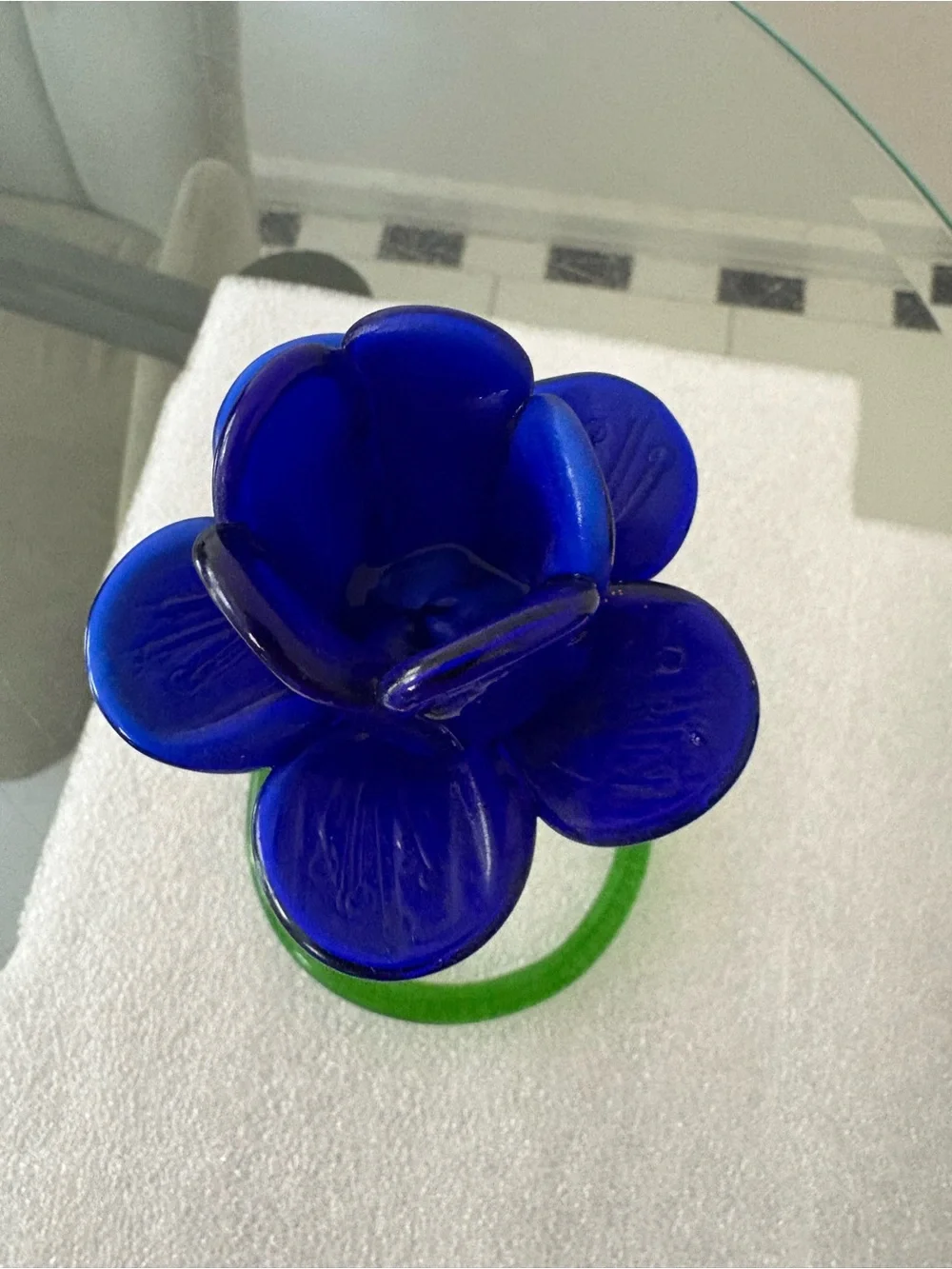 Handblown Glass Blue Flower Candle Holder Italy
